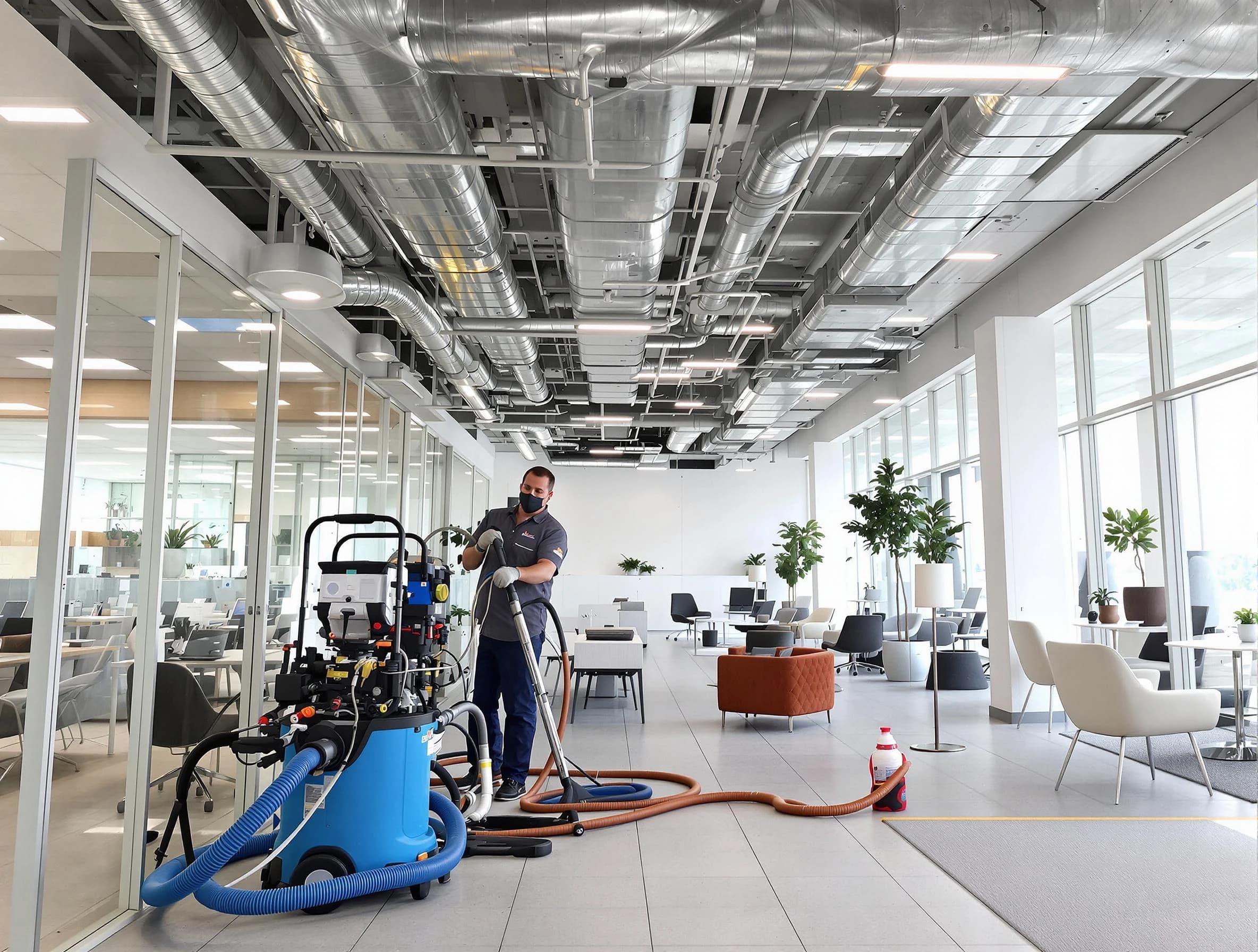 Farmington Air Duct Cleaning team conducting comprehensive commercial duct cleaning at a business location in Farmington