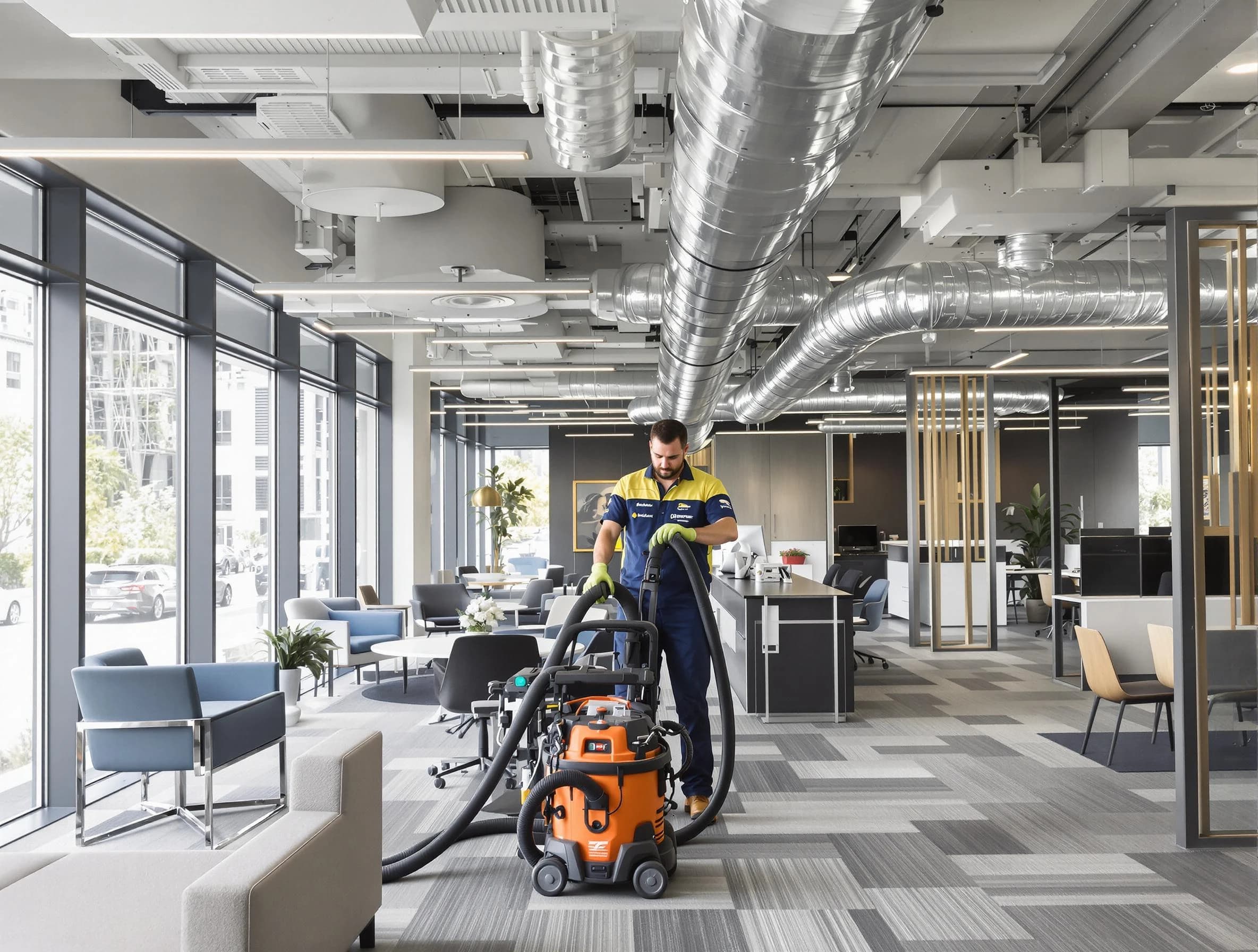 Farmington Air Duct Cleaning team performing thorough commercial duct cleaning at a Farmington business center