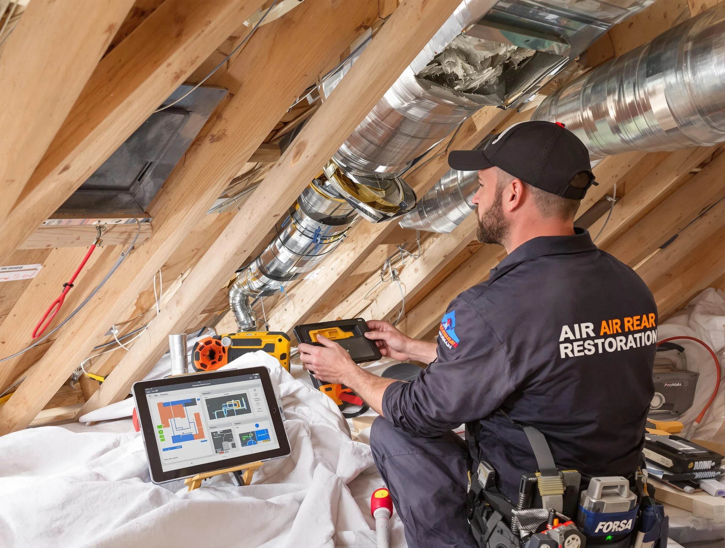 Farmington Air Duct Cleaning technician performing precise duct repair work in Farmington